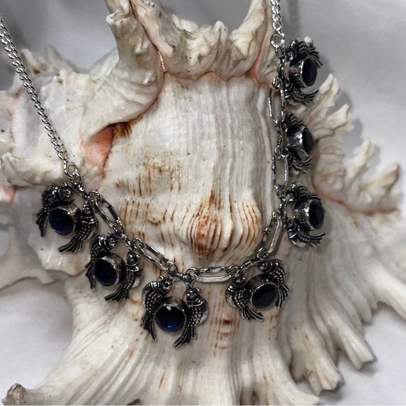 Sparkly London Blue Quartz multi gem set in 7 live bird sets statement necklace - Picture 4 of 12